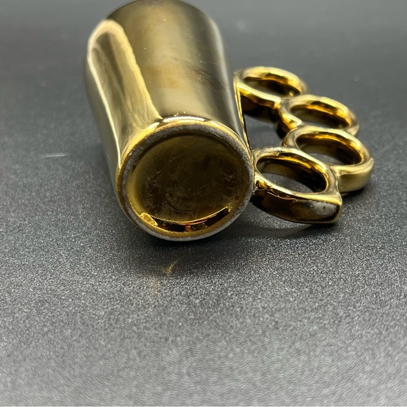 Shiny Mirror Gold Glass Double Shot Glass With A Brass Knuckles Detailed  Handle - Picture 5 of 8